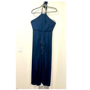 BCBG Satin Navy Blue Dress with Gold Chain